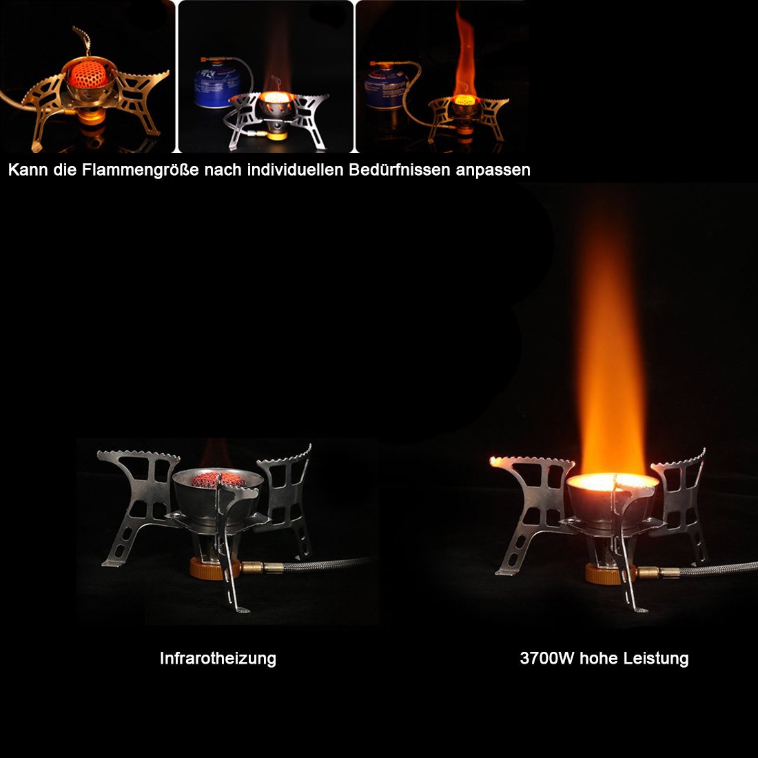 Camping Gasherd Portable 3700W Big Power Winddicht Campingkocher Faltbar mit Bequeme Piezo Zündung, Durable Split Ofen Herd mit Tragetasche für Outdoor Kochen, Camping, Backpacking-Silber