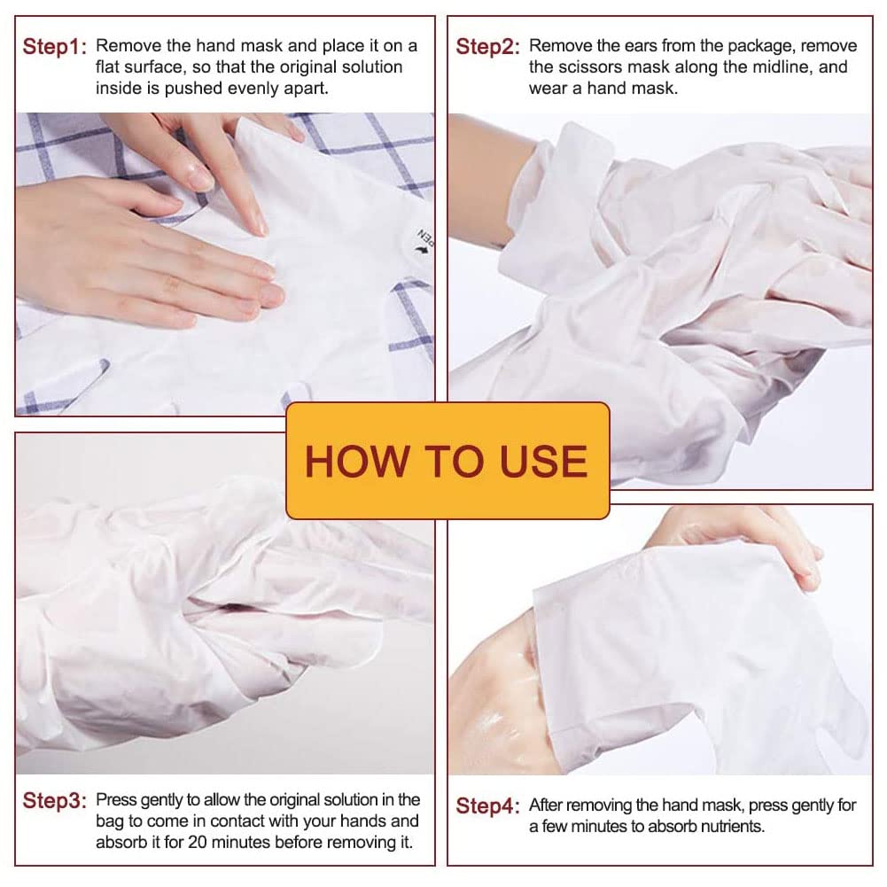 CGBOOM 5 Pairs Hand Masks Moisturizing Gloves, Hand Skin Repair Renew Mask Infused Collagen, Vitamins + Natural Plant Extracts for Dry, Aging, Cracked Hands (Honey and Milk)