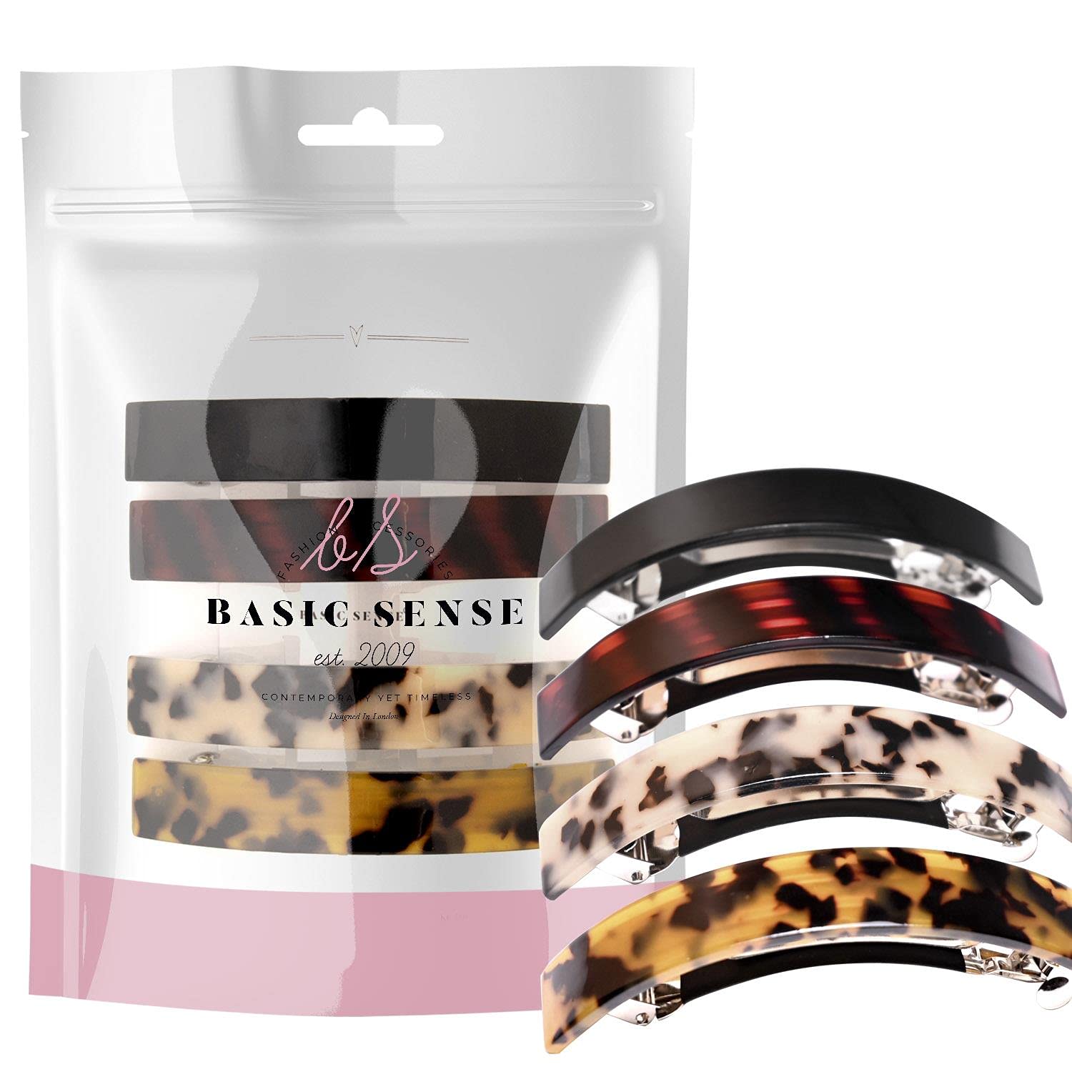 Basic Sense Large French Barrette Hair Clips for Thick Hair Non Slip Rubber Grip - Rectangular - 4pcs Variety Set