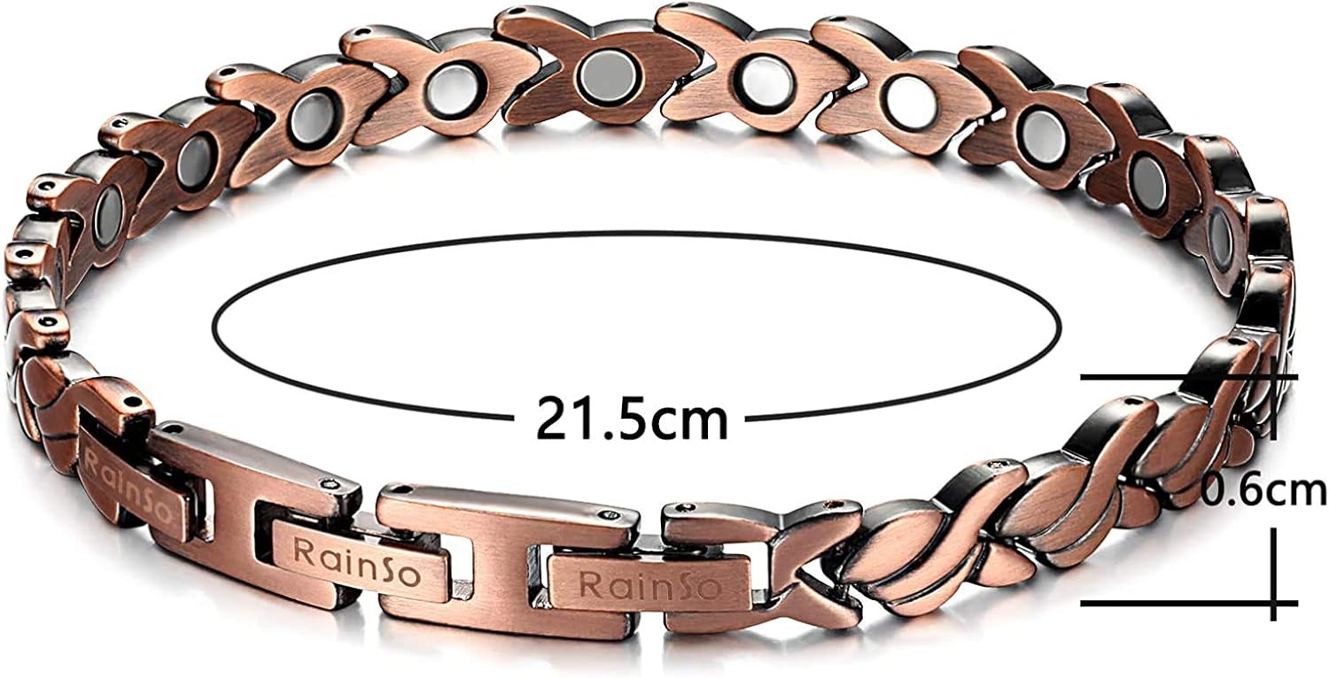 RainSo Womens Pure Copper Bracelets Wristband With 3 Buckle - Image 3