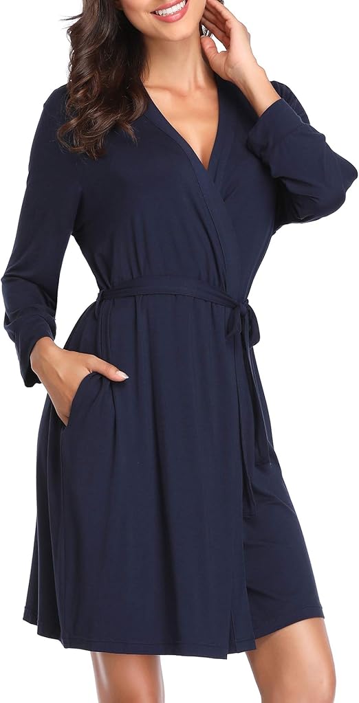 Lusofie Plus Size Robe Women's Short Robes Lightweight Kimono Collar 3/