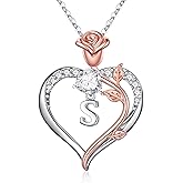 STORUP Valentines Gifts for Women Teen Girls - Heart Initial Necklaces for Women, Rose Heart Initial Necklaces for Her Jewelry Valentines Gifts for Her Mom Daughter Wife Grandma Sister