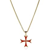 HZMAN Masonic Knights Templar Crusader Red Cross Stainless Steel Pendant Necklace with Free 24" Chain (Gold)