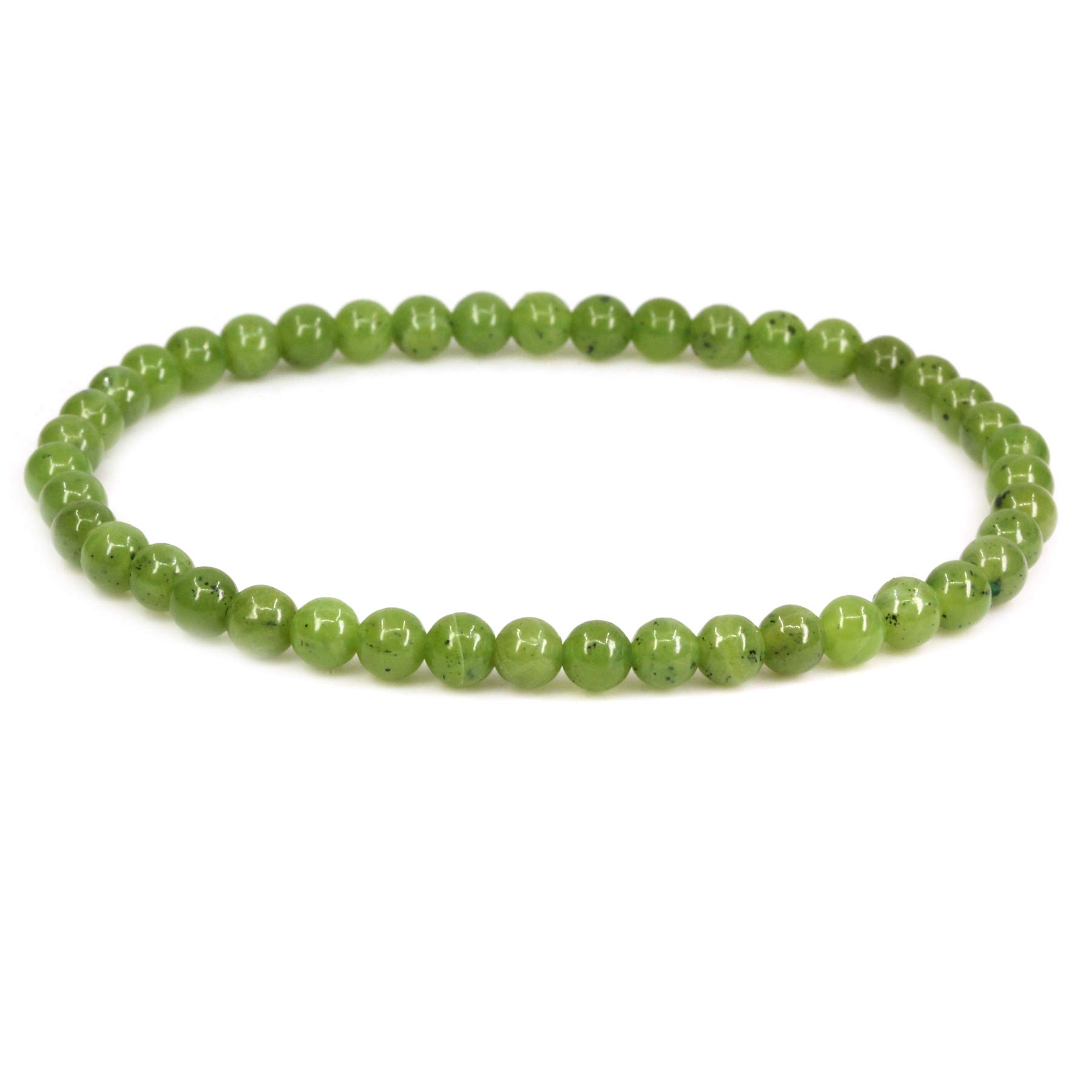 CHENYUE Natural A Grade Canadian Nephrite Jade 4mm Round Beads Stretch Bracelet 7" Unisex