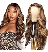 Hd Transparent Ombre Body Wave Lace Front Wig Human Hair,10A Highlight 4/27 Honey Blonde Lace Fro...