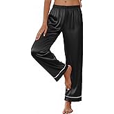 Ekouaer Womens Silk Satin Pajama Pants Soft Loose Lounge Pants Lightweight Elastic Waist Wide Leg Pj Bottoms with Pockets