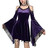 TSMNZMU Gothic Velvet Halter Dress Long Flare Sleeve High Waist Fairy Lolita Dresses Punk Grunge Vintage Vampire Clothes
