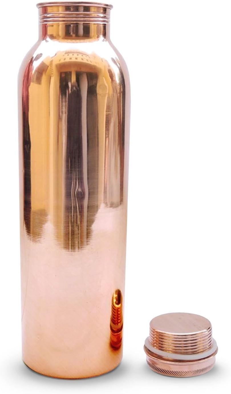 Certified Pure Copper Water Bottle Leak Proof Joint Free Ayurvedic 100% Pure Copper bottle for Drinking Water Ayurveda Health Benefits by Om Creation (950 ml/32oz)