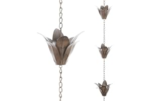 DUSVALLY Rain Chain, 7.88 FT Metal Flower Rain Chain, Functional and Decorative Replacement for Gutter Downspouts, Adjustable, Antique Silver