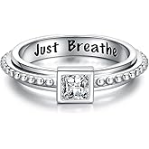 oGoodsunj Fidget Spinner Rings for Anxiety Women Just Breathe Sterling Silver Lotus Cross Worry Ring Stress Relief Calm Jewelry Gifts for ADHD Autism Daughter (Square, 8)