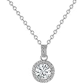Dazzlingrock Collection GRA Certified D Color VVS1 1.00 Ctw Round Center Moissanite & Side Cubic Zirconia Studed Bale Halo Pendant Necklace with 18 inch Silver Chain for Her in Sterling Silver