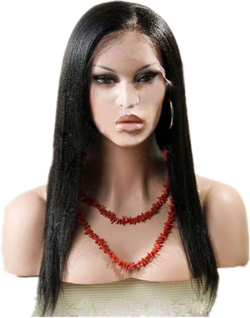 Lalasa® Human Hair Full Lace Wigs Left Part Italian Yaki Straight Brazilian Virgin Hair 10"-26" Glueless Full Lace Wig (14 inch)