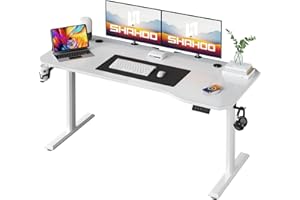 Shahoo Electric Standing Desk, 63 Inch Height Adjustable Home Office Table with Headphone Hook and Cup Holder, 23.6"D x 63"W x 28.7"H, Black Legs/Rustic Brown Top