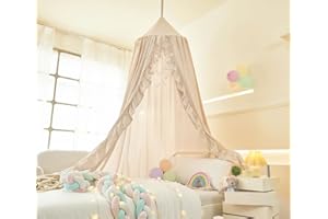 Mengersi Bed Canopy for Girls,Ruffled Canopy Bed Curtains Kids Canopy for Girls Room,Hanging Canopy Princess Play Tent for Reading Nook Play Room Decor (Ivory)