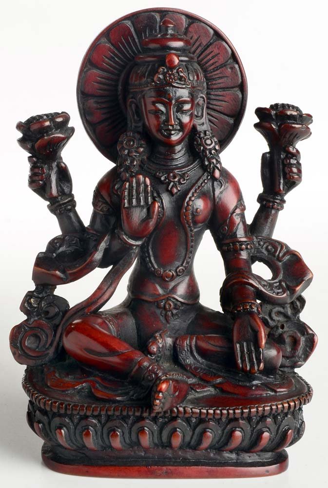 BUDDHAFIGUREN Lakshmi Goddess Statue - 14 cm Resin red-brown