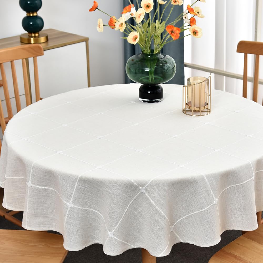 Plenmor Round Tablecloth Heavy Duty Cotton Circular Table Cloth for Round Table Round Table Cover for Coffee Picnic Outdoor (Beige, Round,135 cm in diamete)
