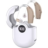 Hearing Aids, Rechargeable Hearing Aids for Seniors, Hearing Amplifiers with Noise Cancelling &amp; Volume Control-Hearing Aid Loss Amplifier Seniors &amp; Adults Charging Case-Beige