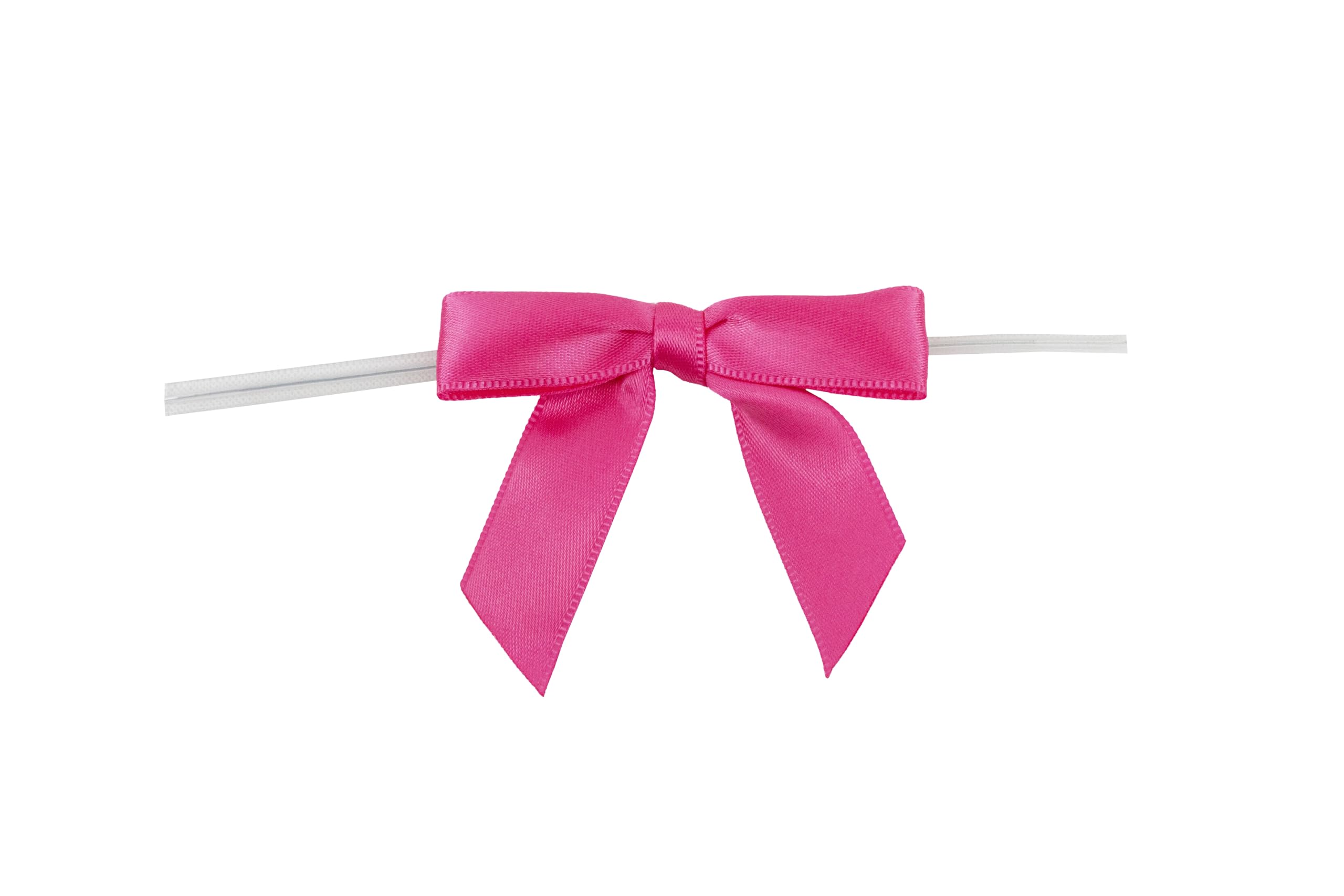 Reliant Ribbon 100 Piece Bow 2.5 Span X 1.75 Tails Twist Tie Ribbon, Shocking Pink, 5/8"