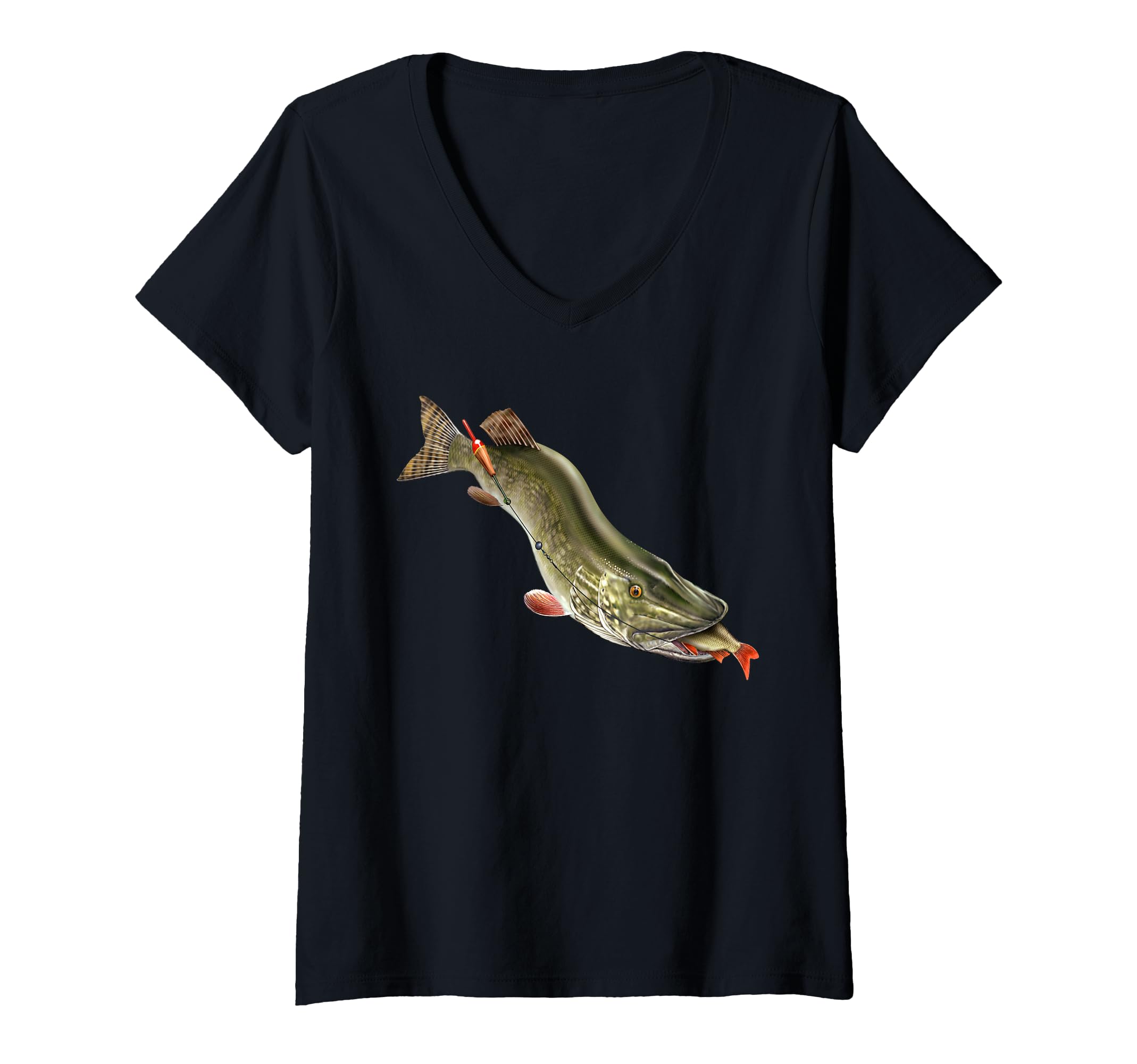 Womens Northern Pike Fishing Fishermen V-Neck T-Shirt