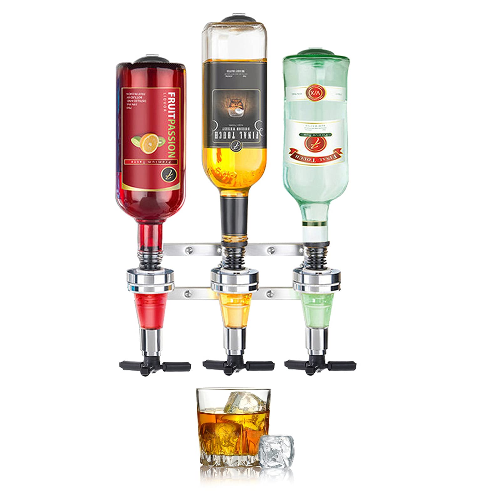 3 Bottle Optics for Home Bar,Wall Mounted Stand Drink Wine Dispenser, Optic Spirit Drinkware Set Steel Bar Butler Stand for Home Pub (3 bottle)