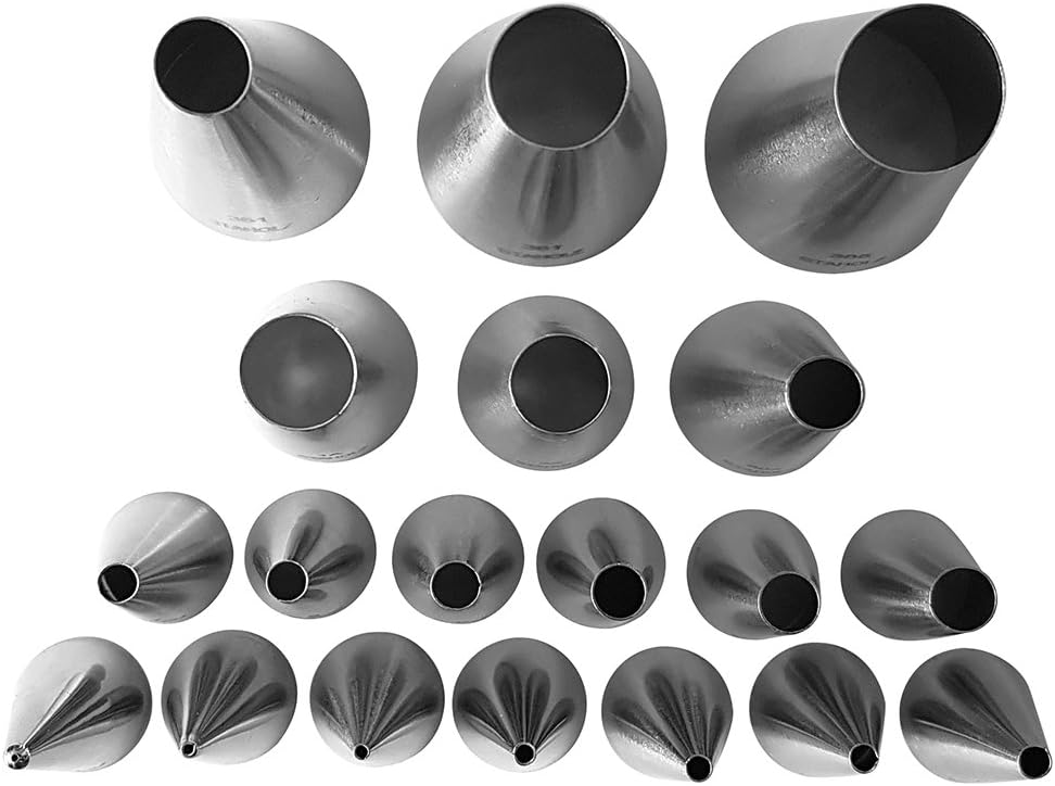 19-Piece Round Piping Tips Set - Highest Quality Round Icing Tips - Polished Smooth No Seam Round Pastry Tips