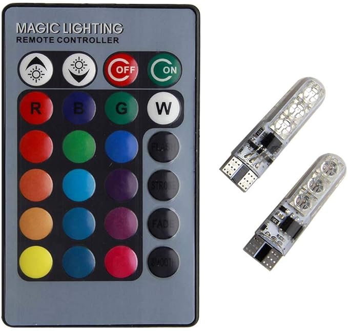 2PCS T10 W5W Remote Control RGB Led Car Lights RGB T10 LED