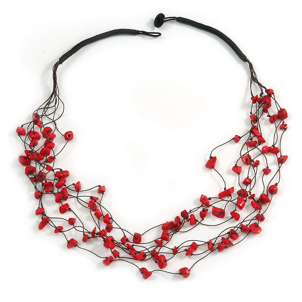 Avalaya Red Coloured Nugget Multistrand Cotton Cord Necklace/ 58cm L