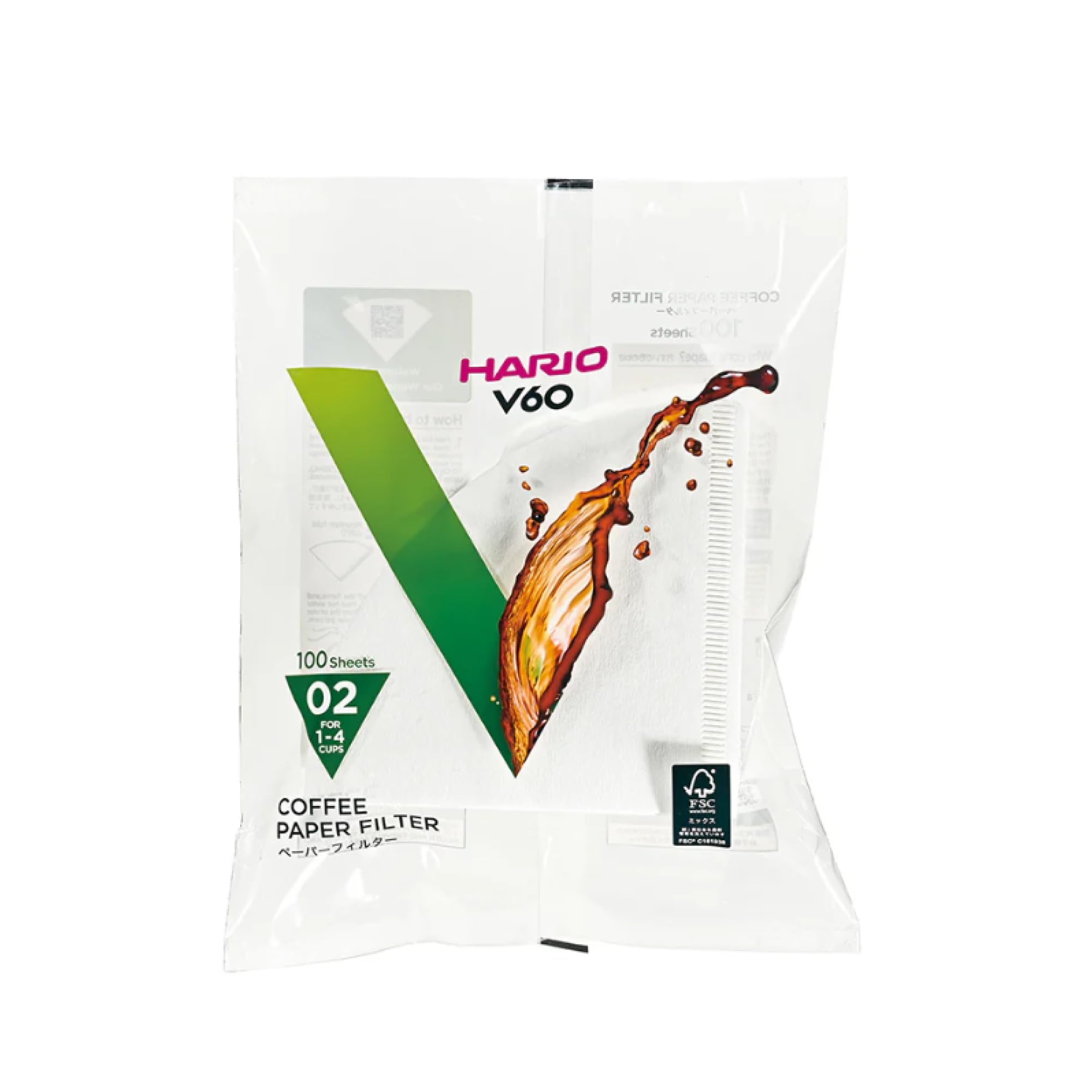 Hario V60 Paper Coffee Filter, Size 02, White, 100ct Box