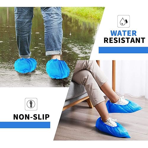 100 Pack 50 Pairs Disposable Shoe Covers Boot Cover Waterproof, Dust proof,  The Size Fit Most, Non-slip, Blue,