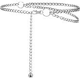Chain Belts - Adjustable Metal Body Chain Jewelry, Silver Waist Chain Belt Multilayer Link Belt, Plus Size Waist Chain Belts Chains for Women Girls Dresses & Jeans