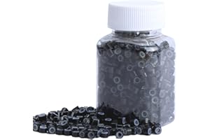 NIACONN 1000pcs 5 mm Tinsel Hair Extensions Beads, Silicone Lined Ring Micro Link I-tip Beads for Hair Extension - Black