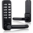 CODACE Mechanical Keyless Entry Door Lock with Keypad Door Knob, Waterproof Keypads Deadbolt Door Lock with Handle, Stainless Steel Digital Outdoor Gate Combination Door Locks Set with Keypads (Black)