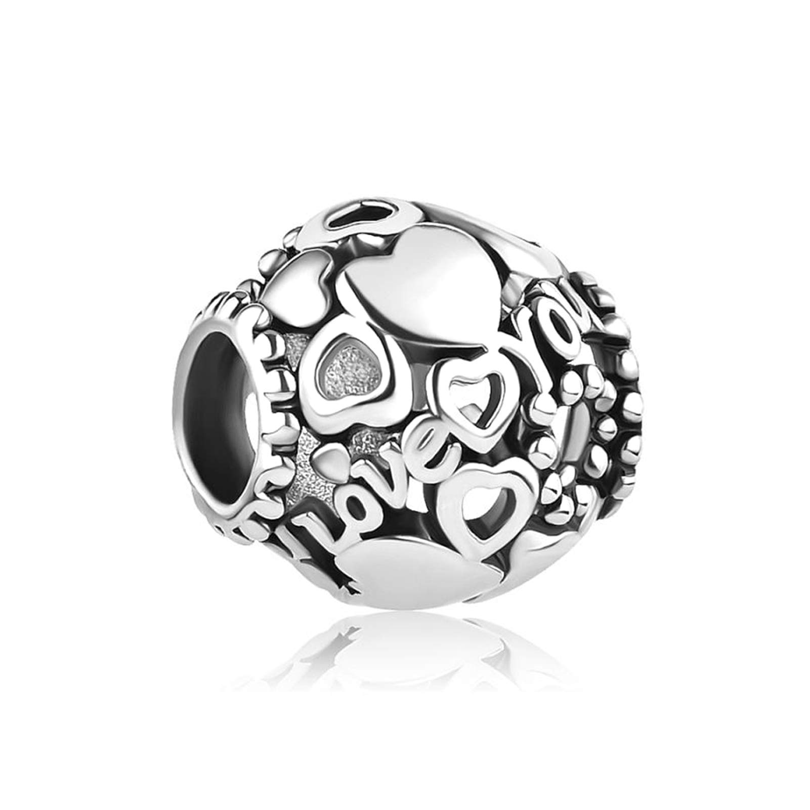 I Love You Hollow Round Heart Bead Charm fits Pandora Charms Bracelets Christmas Birthday Jewellery Gift for Women Daughter Mum Wife Granddaughter