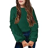 Arshiner Girls Long Lantern Sleeve Sweaters Crew Neck Knit Pullover Jumper Top