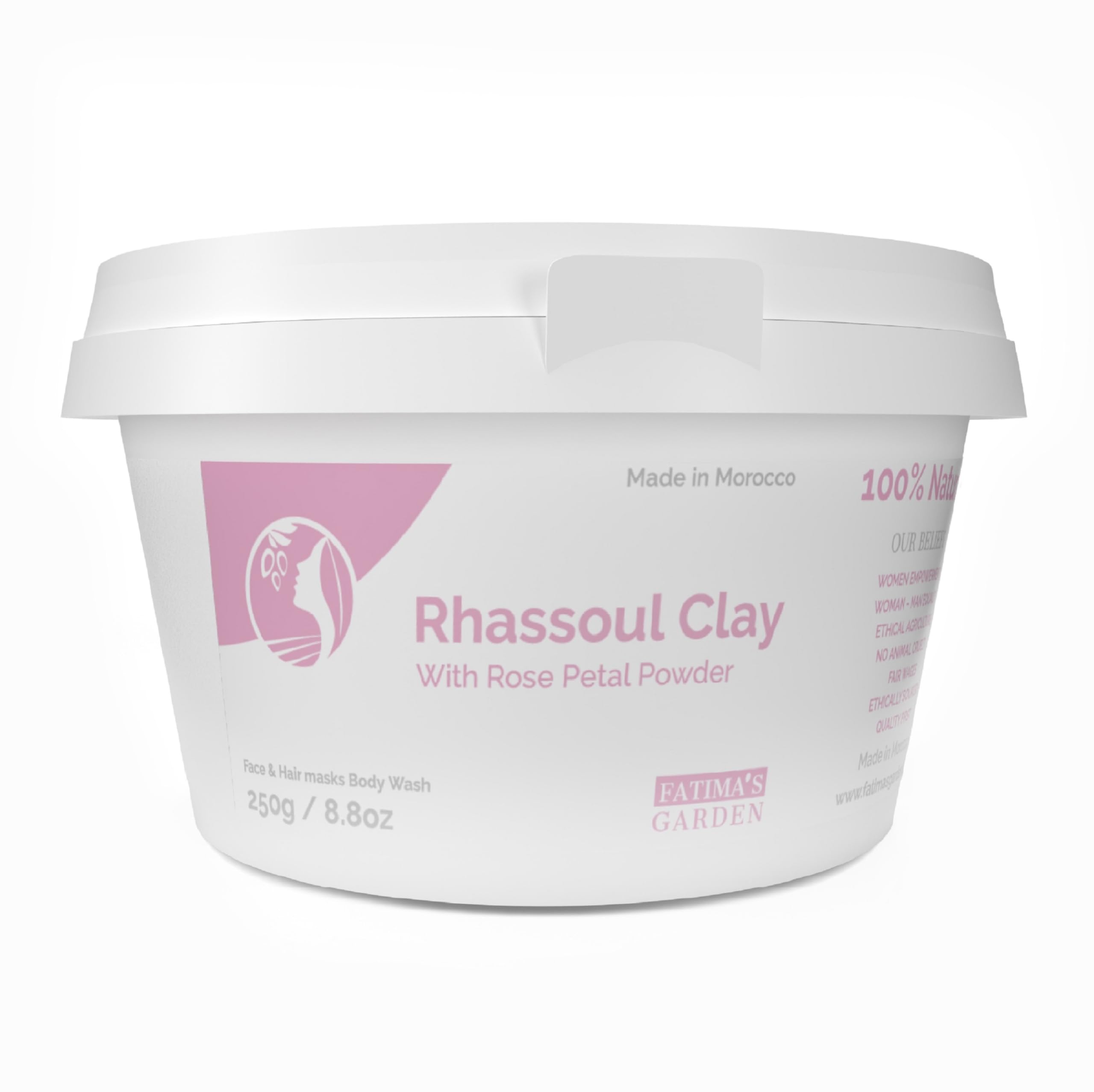Fatima's Garden Rhassoul with Rose Petals - Soothing Face & Hair Mask, 250g