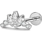 Flat Back Earrings Tragus Piercing Jewelry 16G 6mm and 8mm Bar Hypoallergenic F136 Titanium Studs for Conch Cartilage Women Helix Men Internally Threaded Earrings Cubic Zirconia