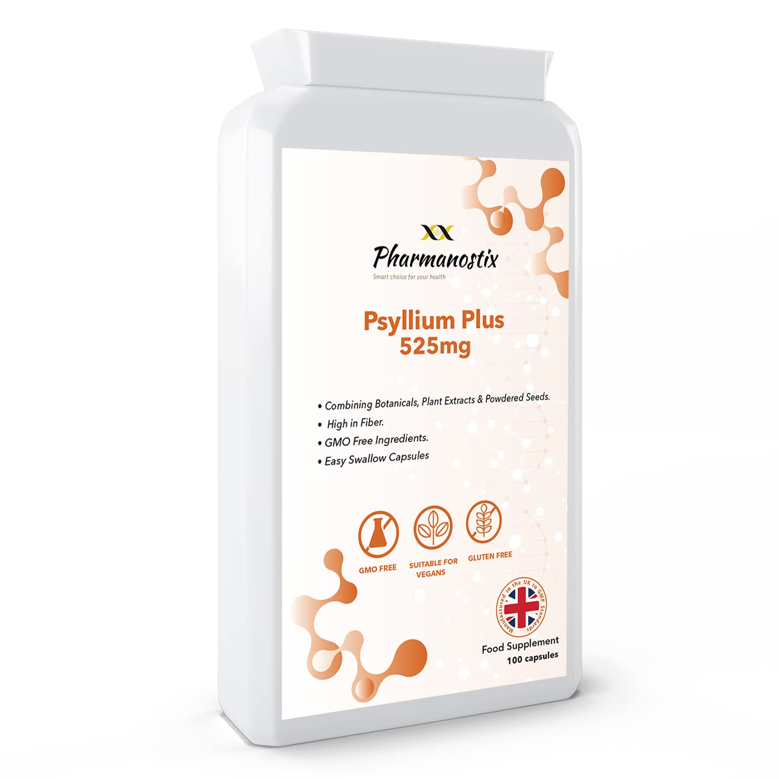 Psyllium Plus Dietary Fibre Complex 100 Capsules - Natural Dietary Fibre - Vegan and Vegetarian Friendly - Soluble and Insoluble Fibre Blend - UK Manufactured to GMP Standards