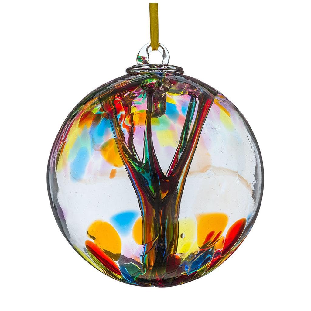 Sienna Glass 10cm Spirit Ball – Handcrafted Multicolour Glass Ornament with Rainbow Swirl Design – Unique Mouth-Blown Decoration for Windows, Gardens, Birthdays, Anniversaries, Home