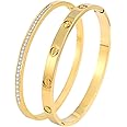 Camhanno Gold Bangle Bracelets for Women - 2PCS 18 K Gold Plated Stainless Steel Love Bangle Friendship Stack Bracelet Bangle for Her.