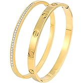 Camhanno Gold Bangle Bracelets for Women - 2PCS 18 K Gold Plated Stainless Steel Love Bangle Friendship Stack Bracelet Bangle for Her.