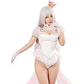 Mobbunny Womens White Princess Costumes Anime Cosplay Lace Babydoll Lingerie Set Bow Back Corset and Thong Outfit