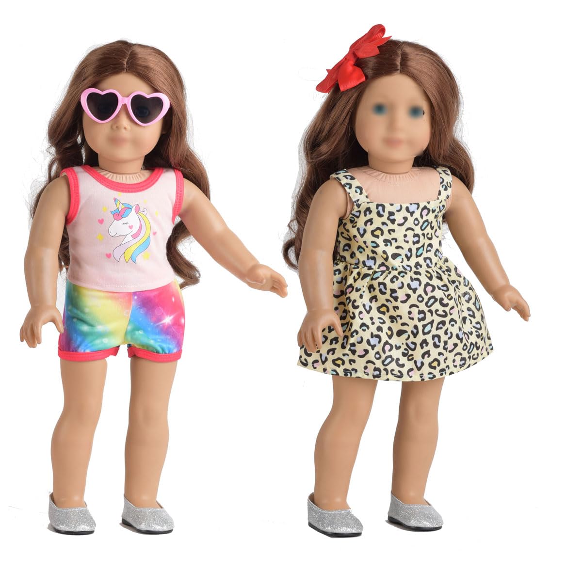 Sweet Dolly 18 Inches Doll Clothes Accessories Sets, Fashion Doll Clothes Unicorn Rainbow Butterfly Leopard Dresses Glasses Fit 18 Inch Dolls