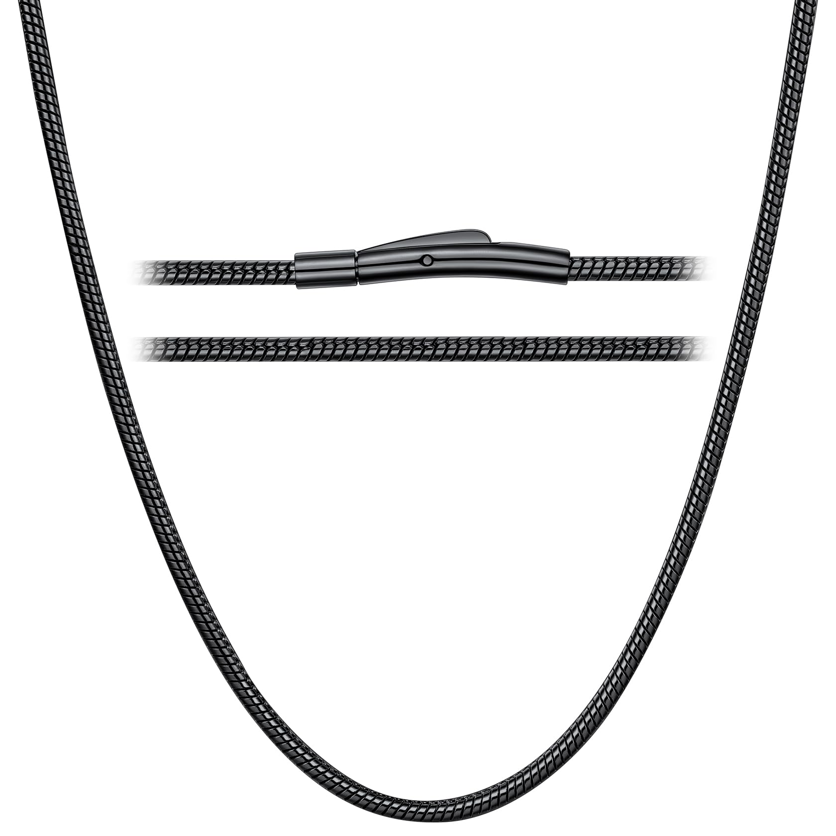 Mens Herringbone Black Snake Necklace Chains for Pendant Thin Stainless Steel Chain 2mm Necklace Chain Black Snake