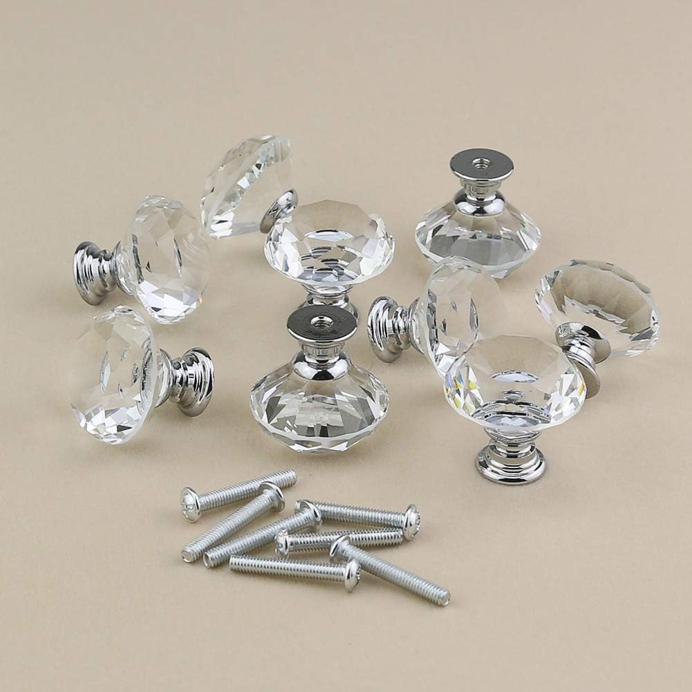 12 unids 30 mm de vidrio claro Las perillas de los cajones de cristal