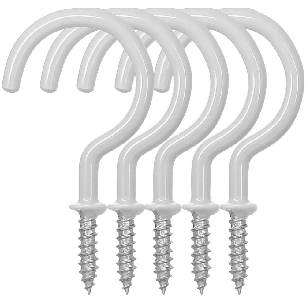 FineGood 25 Pack Cup Hook Ceiling Hooks, 2.9 Inches, Vinyl Coated Screw Hanger for Indoor and Outdoor Use - White