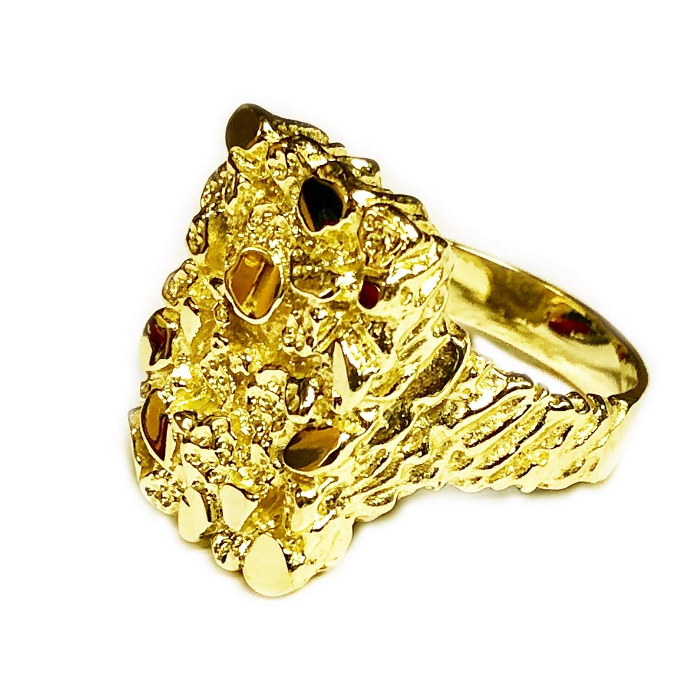 18K Yellow Gold Nugget Design Fashion Men's Ring 26 grams 25 MM