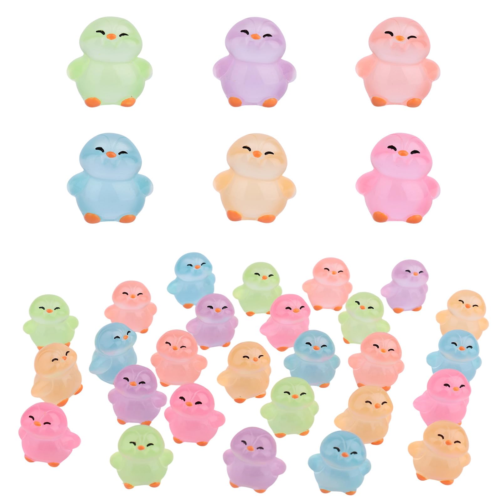 30pcs Glow in The Dark Mini Resin Penguins, 6 Colors Luminous Tiny Penguin Micro Fairy Garden Landscape for Dollhouse