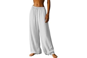 Women's Wide Leg Linen Pants High Waist Trousers Summer Palazzo Lounge Pants Loose Casual Flowy Trousers for Beach