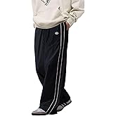 FCOOLYEET Mens Straight Leg Sweatpants Y2k Baggy Track Pants Drawstring Striped Sweatpants Cool Parachute Pants Streetwear