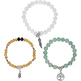 Mikovivi 3pcs Tree Beaded Bracelets for Women, Multilayer Chakra Stone Bracelets Anxiety Yoga Spiritual Crystal Bead Jewelry Gifts for Women Relax